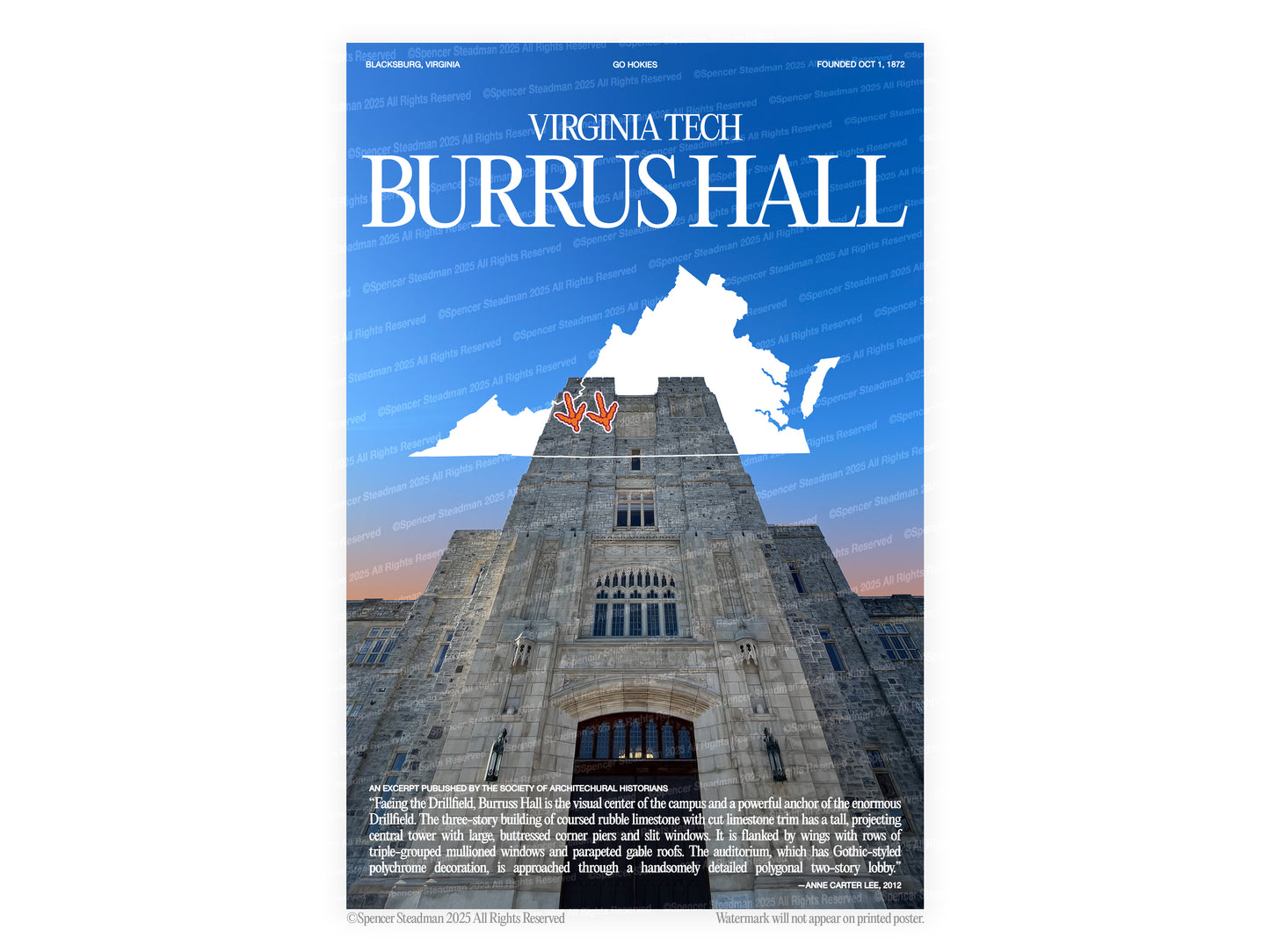 Virginia Tech's Burrus Hall Poster Print