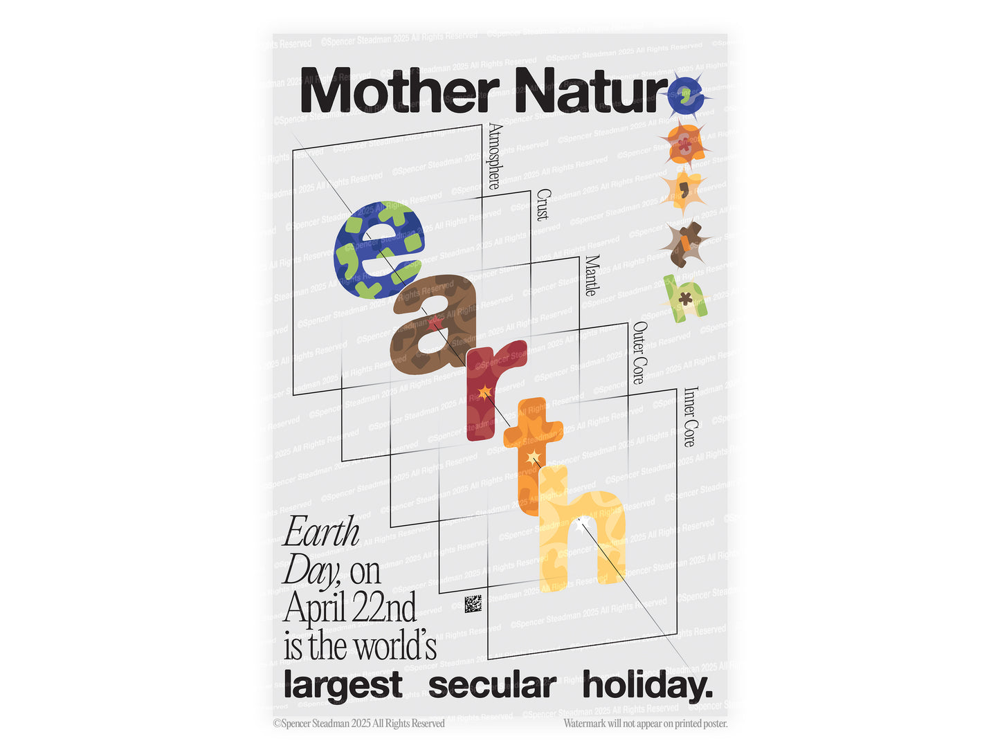 Poster for Earth Day with 'Mother Nature' text and Earth symbol on a white background