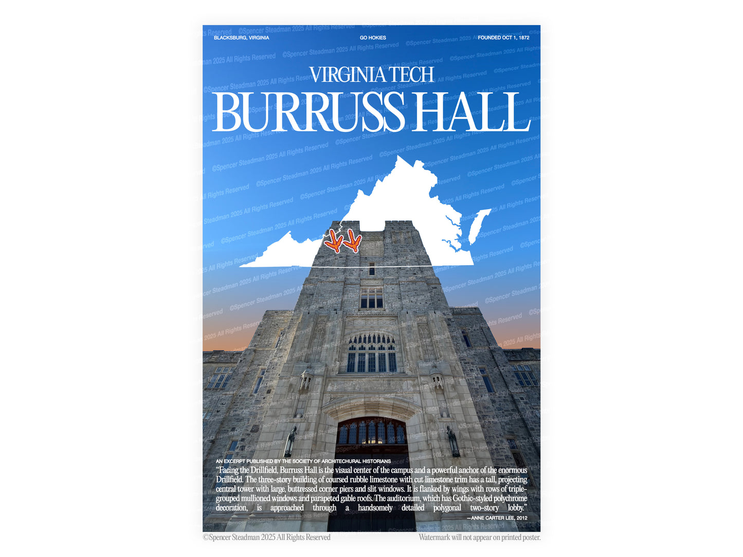 [c] Virginia Tech's Burruss Hall Poster Print