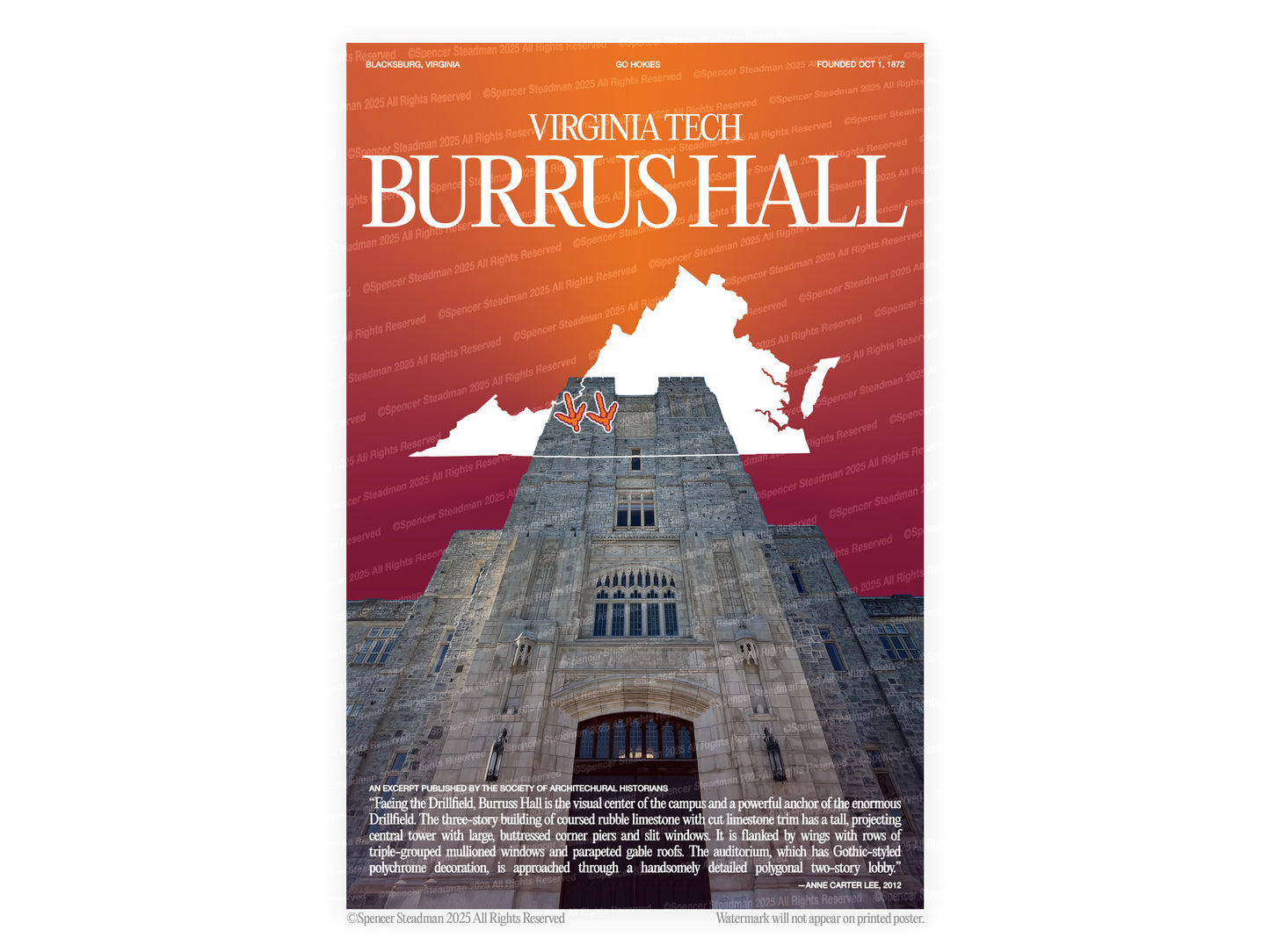 Virginia Tech's Burrus Hall Poster Print