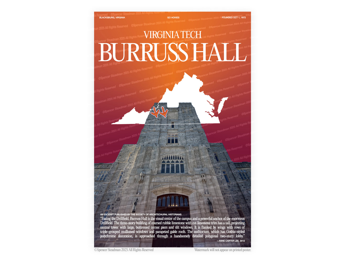 [c] Virginia Tech's Burruss Hall Poster Print
